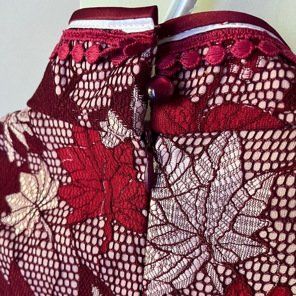 Red Embroidered Floral Qipao – Traditional Chinese Cheongsam Dress - Picture 4 of 5